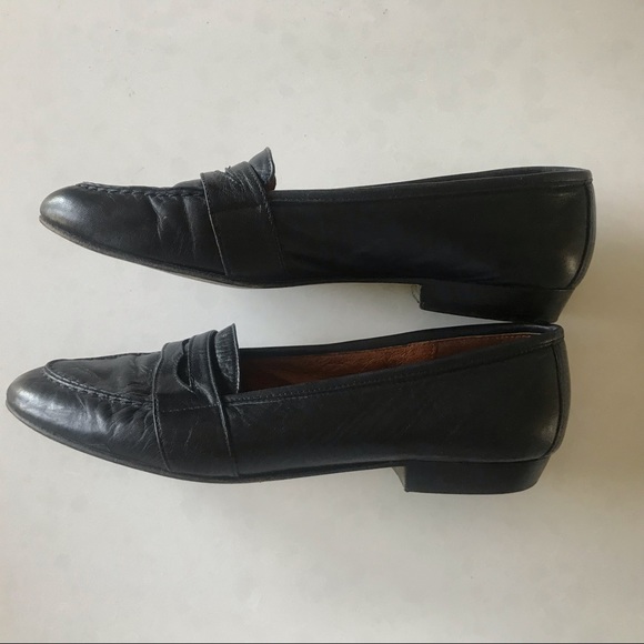 Vintage Black Leather Penny Loafers Flats - Picture 3 of 6